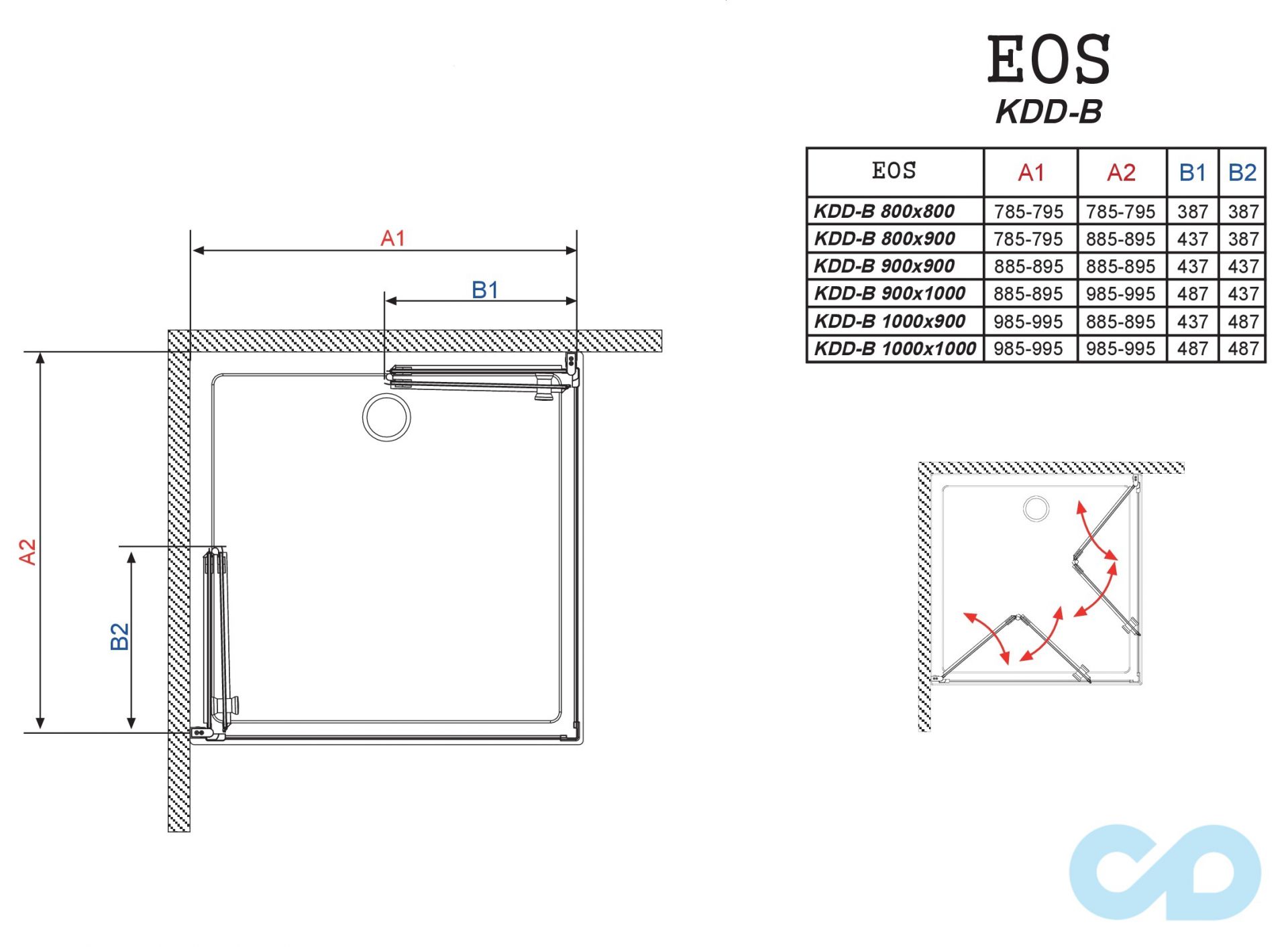 чертеж Душевая кабина Radaway Eos KDD-B 100x90 37353-01-01N*