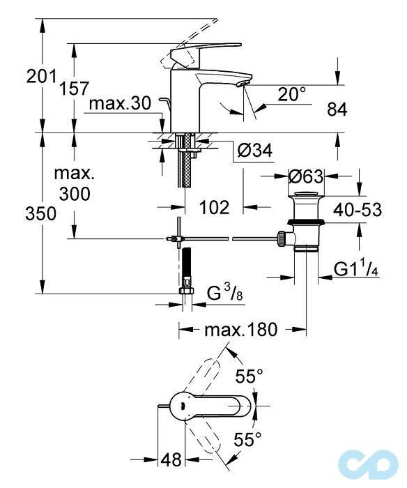 креслення Змішувач для раковини Grohe Eurostyle Cosmopolitan 33552002