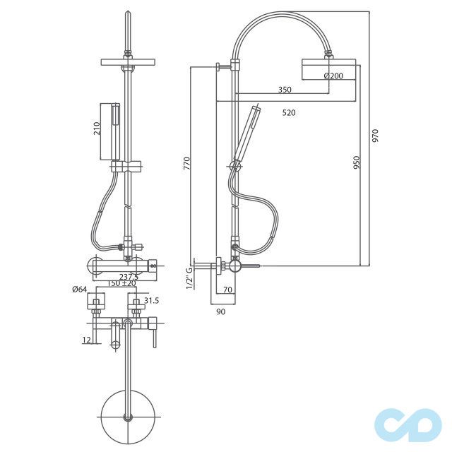 креслення Душова стійка Bianchi Style ESDSTY2025ECRM