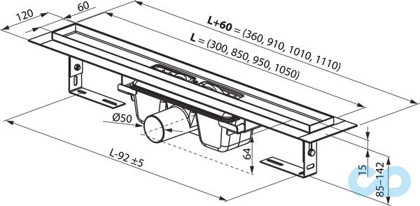 креслення Душовий канал Ravak 10 ° 950 X01577