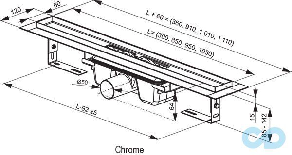 чертеж Душевой канал Ravak Chrome 950 X01428