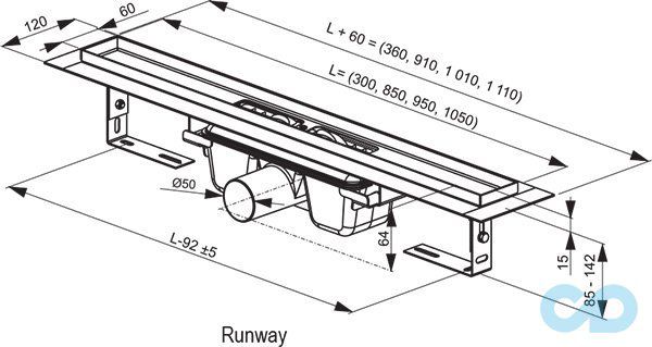 креслення Душовий канал Ravak Runway 1050 X01392