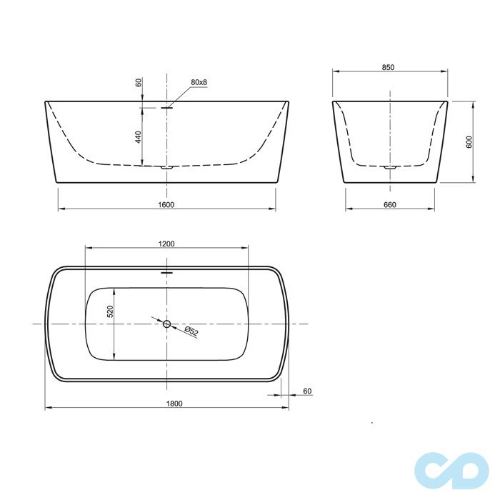 розміри ванна окремостояча knief cosy 0100-297-06 + 0100-091-06