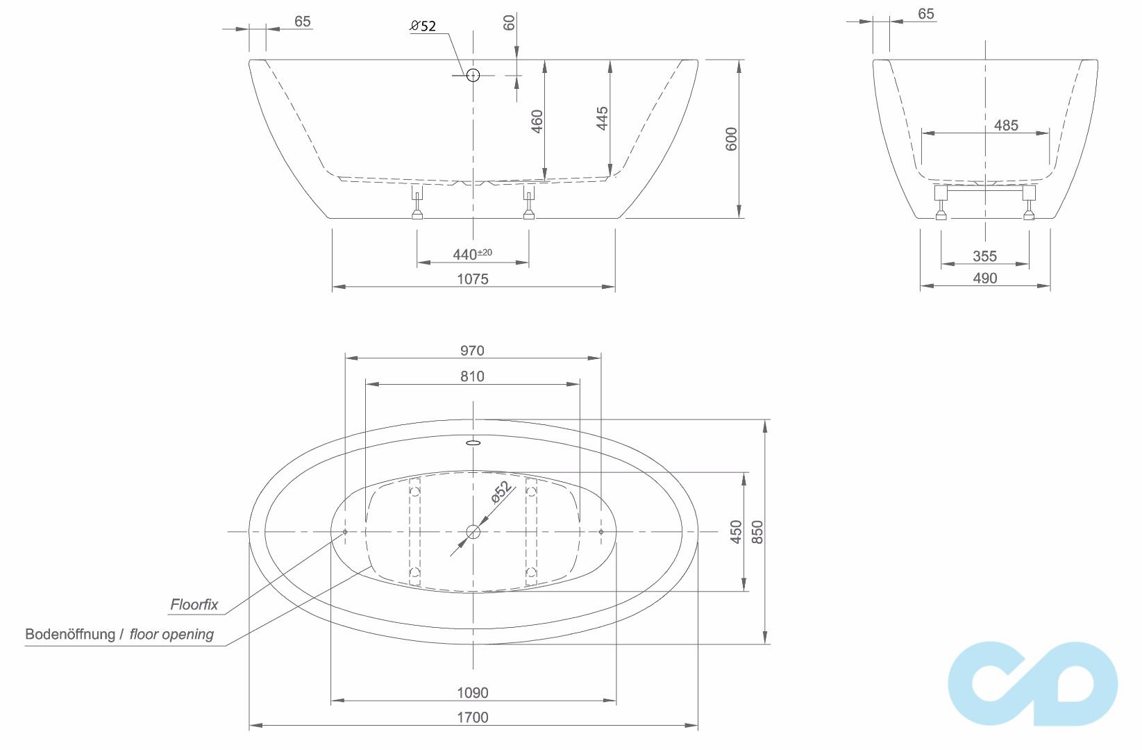 розміри ванна окремостояча knief loom 0100-088-06 + 0100-091-06 з панеллю