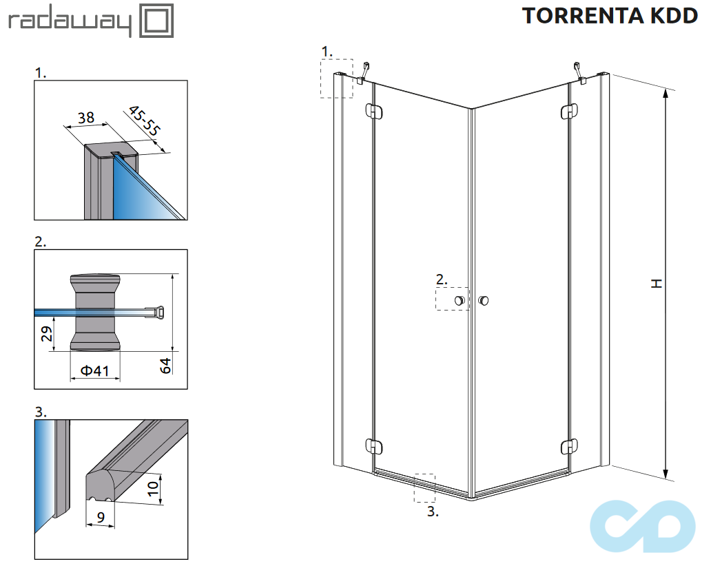 технічна схема Душова кабіна Radaway Torrenta KDD 100 х 90 32275-01-01N *