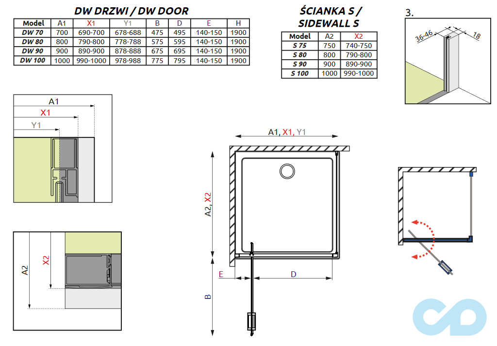 креслення Душова кабіна Radaway Twist DW + S 80х80 382001-01 + 382011-01