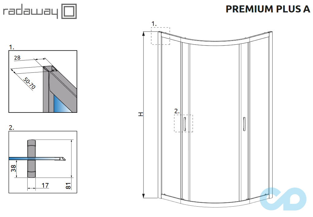технічна схема Душова кабіна Radaway Premium Plus A 80 30413-01-01N