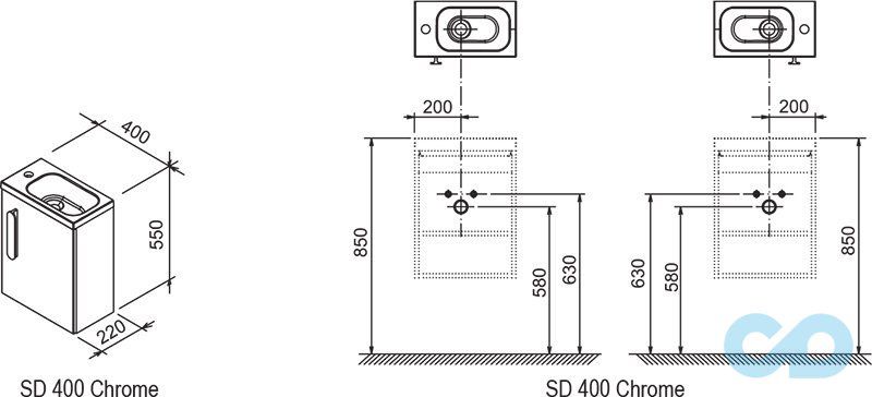 креслення Тумба під умивальник Ravak Chrome SD 400 + дверцята L / R