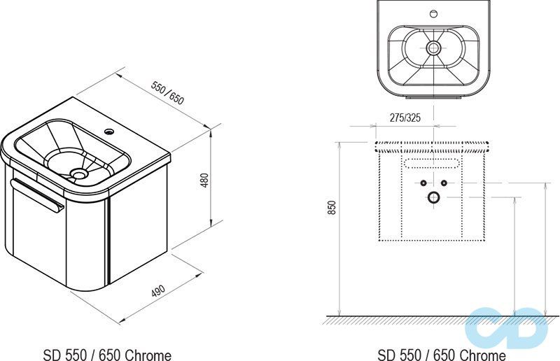 чертеж Тумба Ravak Chrome SD 550 + умывальник Chrome 550 X000000635 + XJG01155000