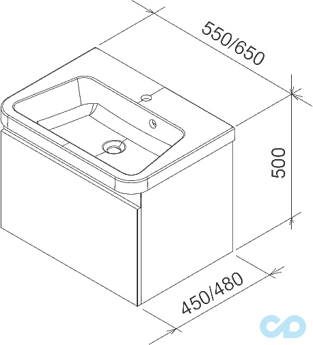 Тумба під умивальник Ravak 10 ° 650 + умивальник 10 ° 650 X000000736 + XJI01165000 технічна схема 2