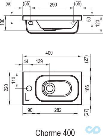 технічна схема Тумба під умивальник Ravak Chrome SD 400 + дверцята L / R