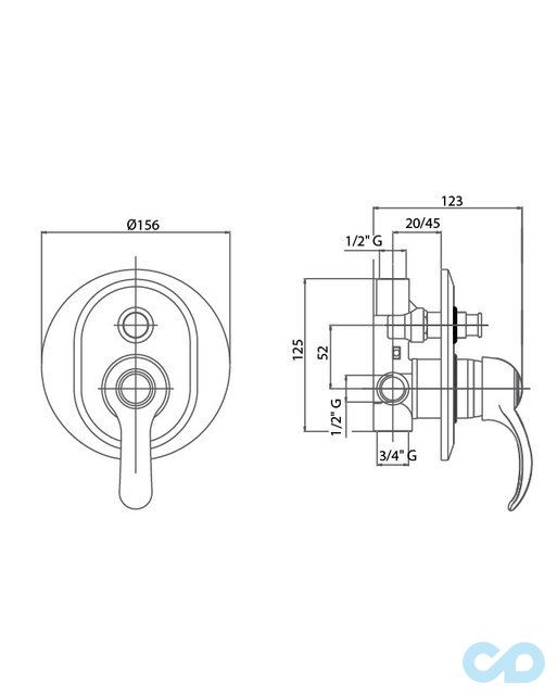 креслення Змішувач для душа Bianchi Class INDCLS201000BCR