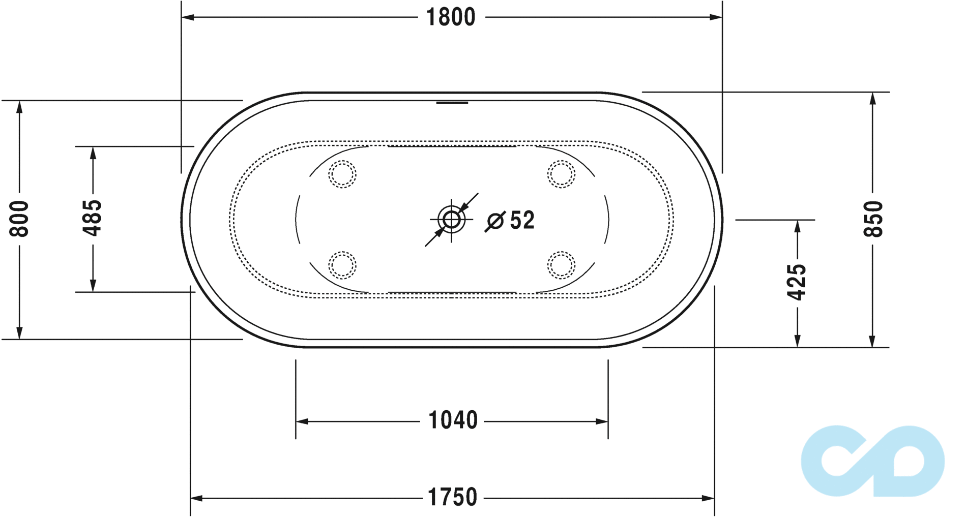 ванна окремостояча duravit luv 700434000000000 розмір
