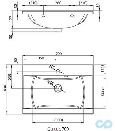 технічна схема Шафа Ravak SD Classic 700 + умивальник Classic 700 X000000349 + XJD01170000