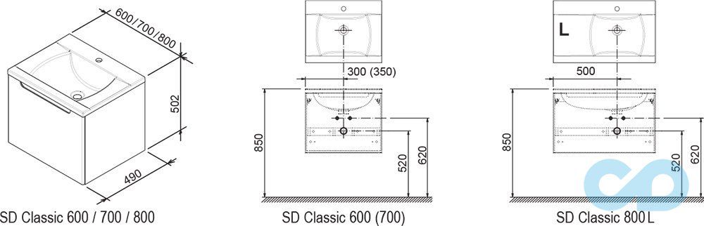 креслення Шафа Ravak SD Classic 800 + умивальник Classic 800 X000000350 + XJDL1180000