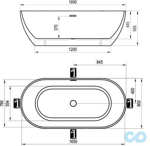 розміри ванна ravak freedom o/q xc00100020