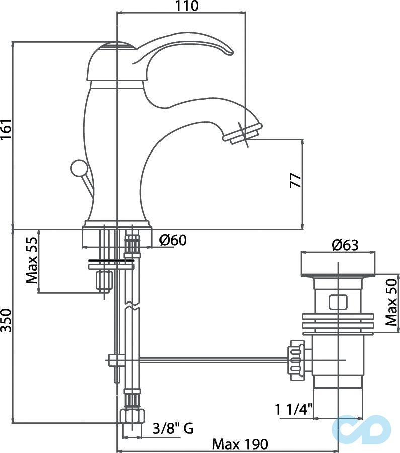 розмір змішувач для умивальника bianchi class lvbcls2002iaoro
