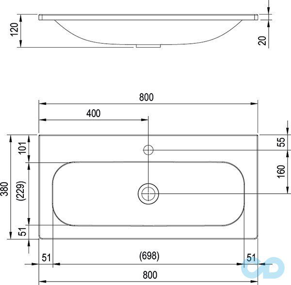 технічна схема Тумба Ravak SD Ring 800 + умивальник Ring 800 X000000767 + XJK01180000