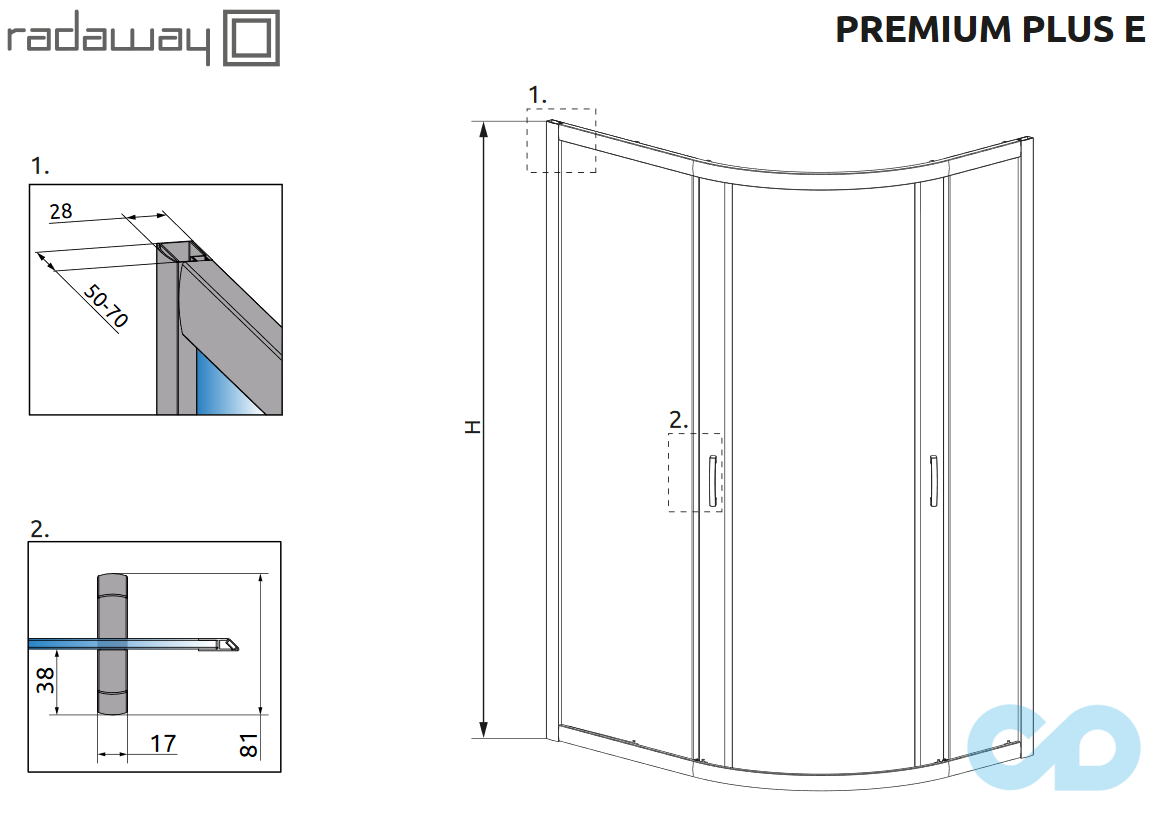технічна схема Душова кабіна Radaway Premium Plus E 120 х 90 30493-01-01N