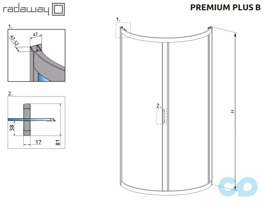 технічна схема Душова кабіна Radaway Premium Plus B 30473-01-01N