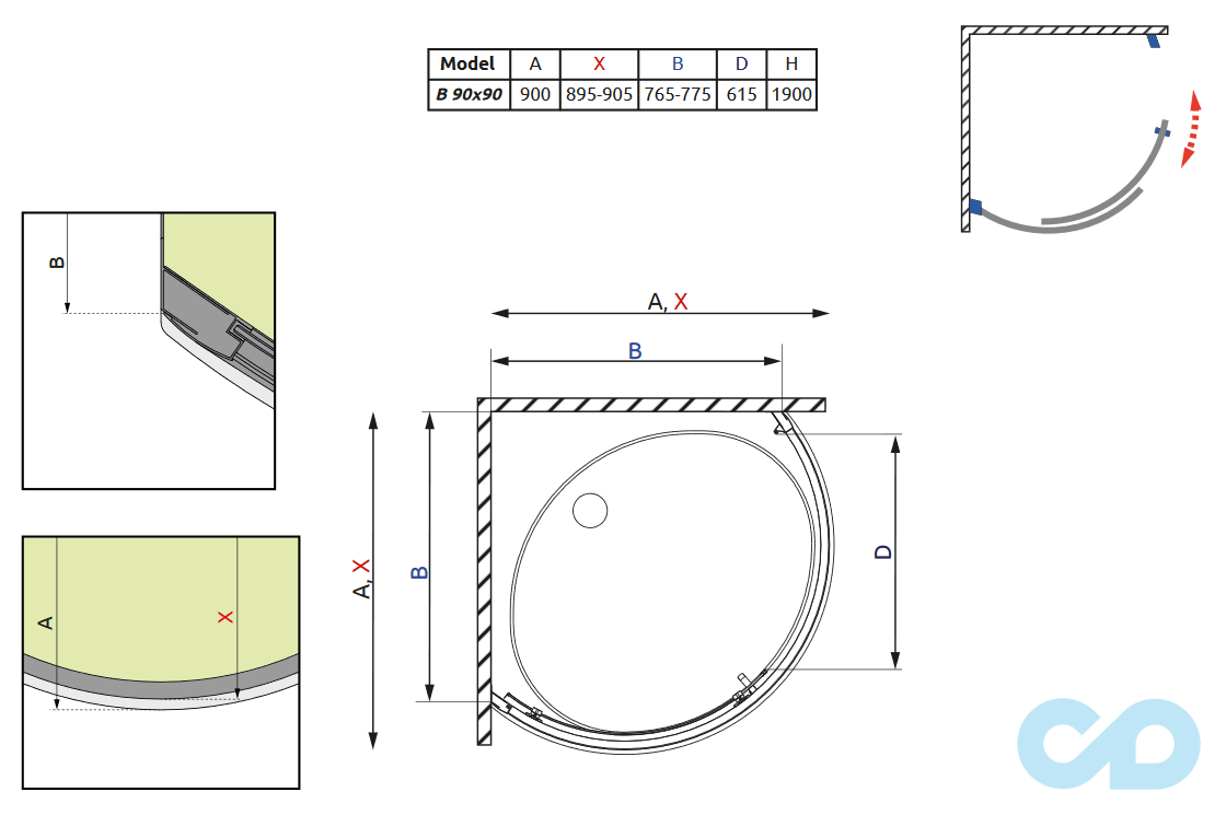 креслення Душова кабіна Radaway Premium Plus B 30473-01-01N