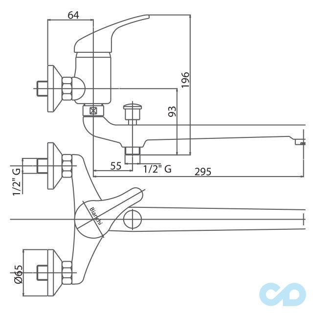 розмір змішувач для ванни bianchi delta lvbdlt2023skcrm