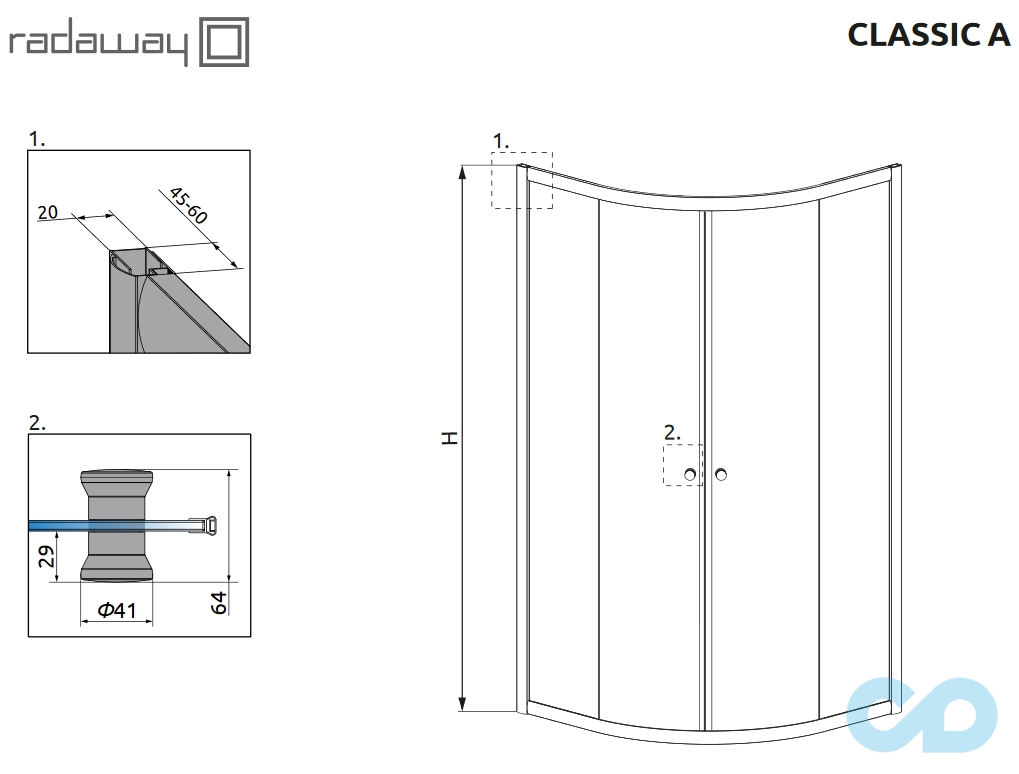 техническая схема Душевая кабина Radaway Classic A 90x90 30000-01-01