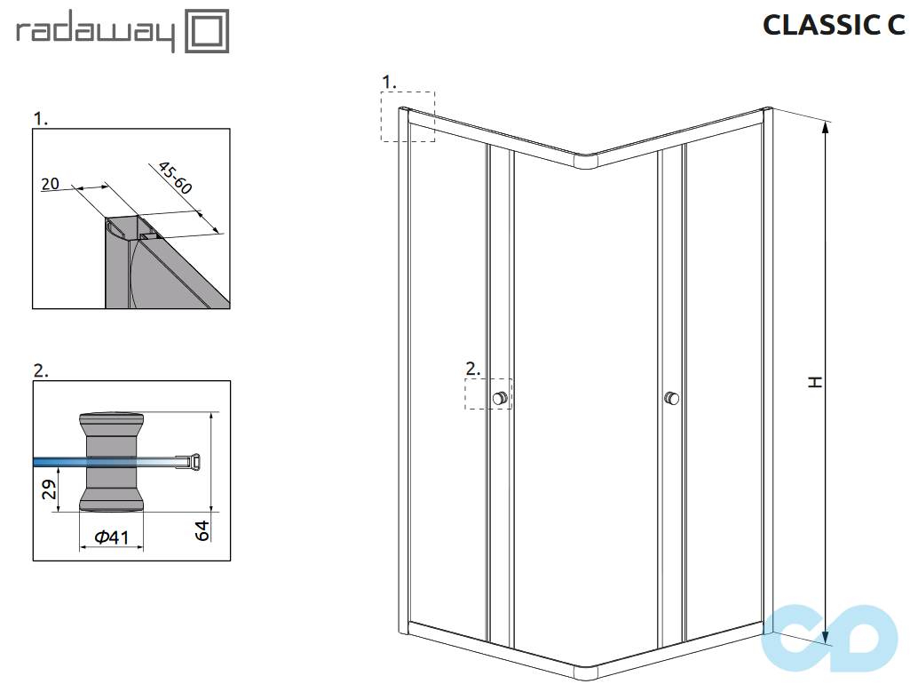 техническая схема Душевая кабина Radaway Classic C 90х90 30050-01-01