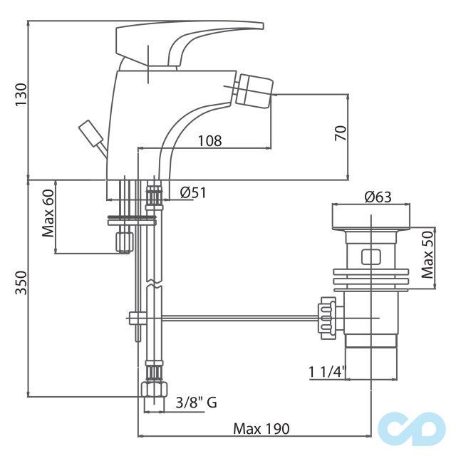 розмір змішувач для біде bianchi plane bidpln20030acrm