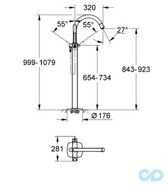 размер напольный смеситель для ванны grohe grandera 233180000