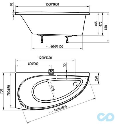 ванна кутова акрилова ravak