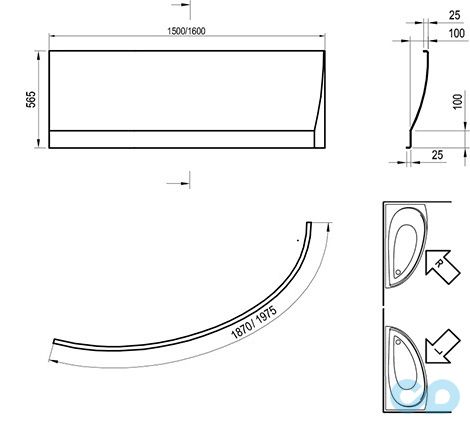 чертеж Панель для ванны Ravak Avocado 160 R CZI1000A00
