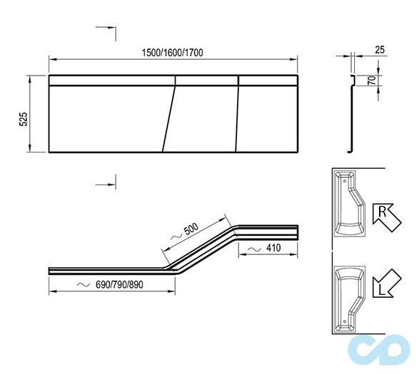креслення Панель для ванни Ravak BeHappy 170 R CZ17100A00