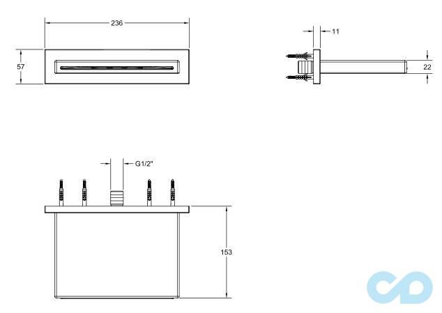 креслення Виливши каскадний Gessi Rettangolo K 20293238