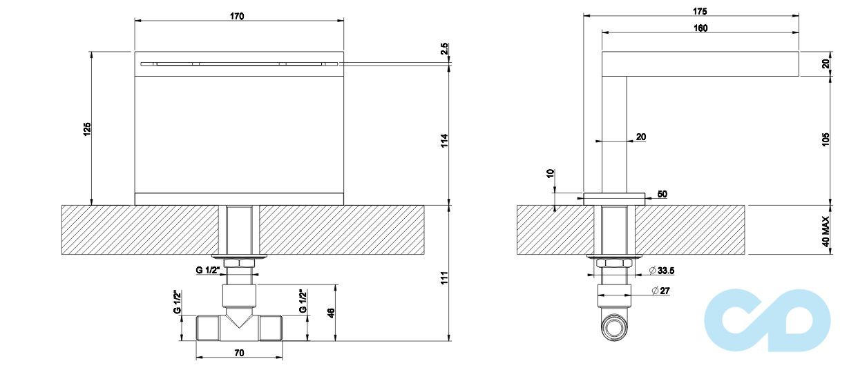 креслення Виливши каскадний виразний Gessi Rettangolo K 20191031