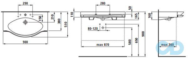 раковина laufen palace 90 см h8127020001041 з власником розміри