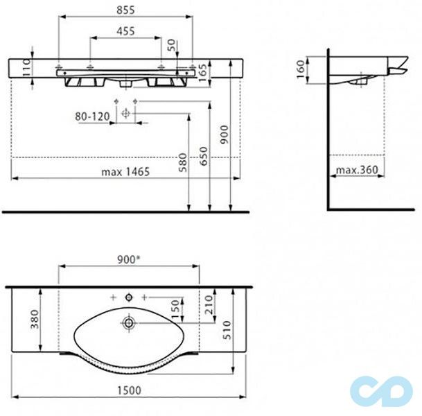 розміри раковина laufen palace 150 см h8127060001041 з власником