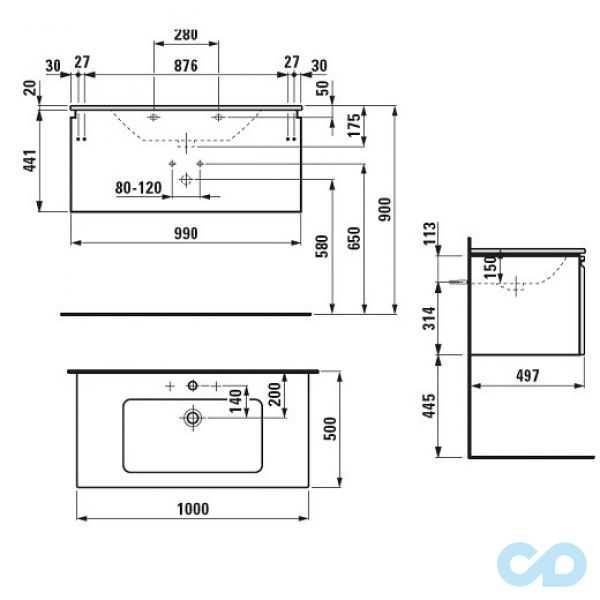 креслення Тумба з раковиною Laufen PRO S 100 см H8609664631041