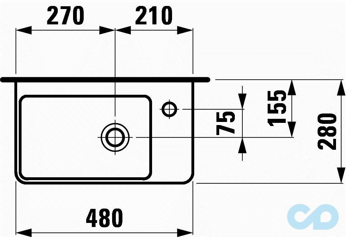 розміри раковина laufen pro s 480х280 мм з отвором зліва h8159550001041