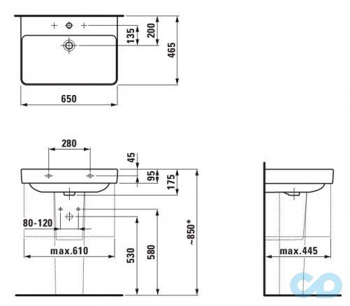 розміри раковина laufen pro s 650х465 мм h8109640001041