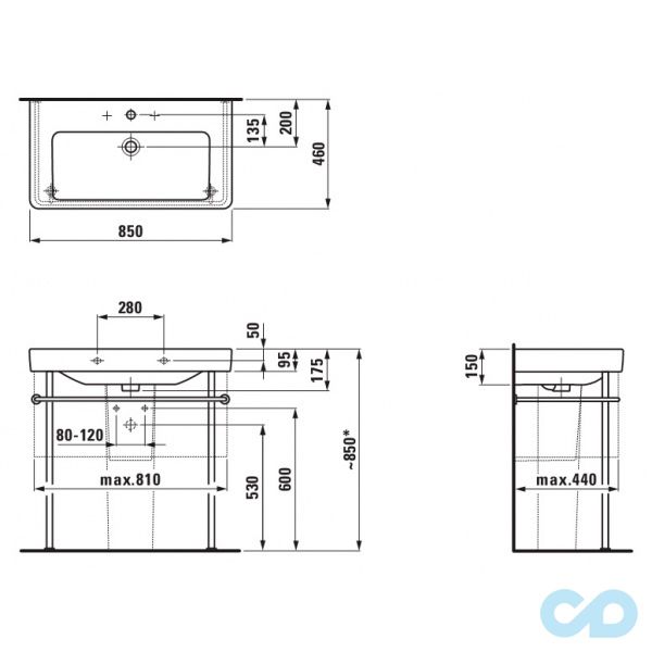 раковина laufen pro s 850х460 мм h8139650001041 розміри