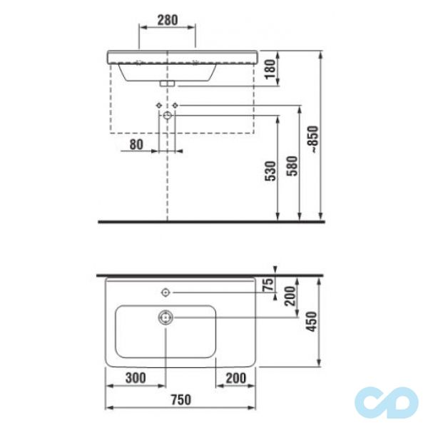 креслення Раковина Jika Cubito 75 см H8124220001041