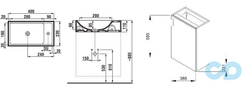 креслення Тумба з раковиною Jika Petit 40 см H4535111753001