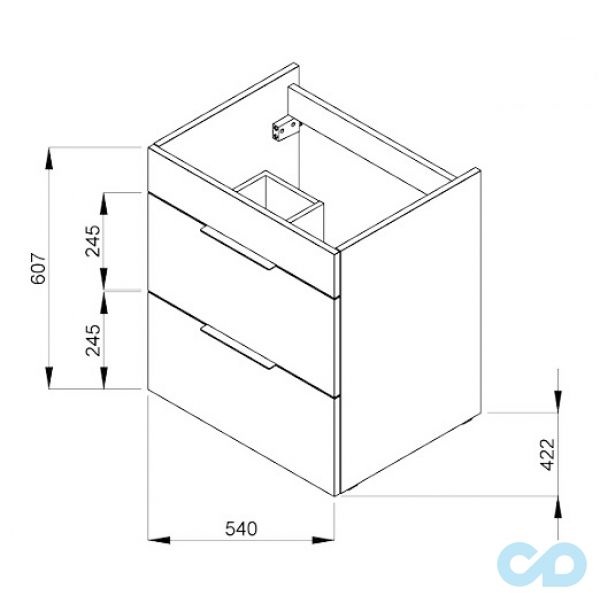 техническая схема Тумба с раковиной Jika Cube 55 см H4536121763001