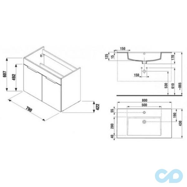 креслення Тумба з раковиною Jika Cube 80 см H4537621763021