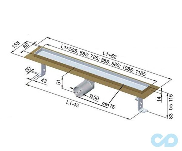 креслення дренажний канал Inox Style Supra-line Classic 885 мм решітка 