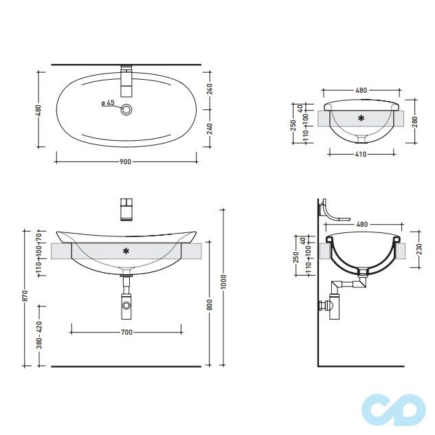 креслення Раковина врізна Flaminia Io IO4290 90x48