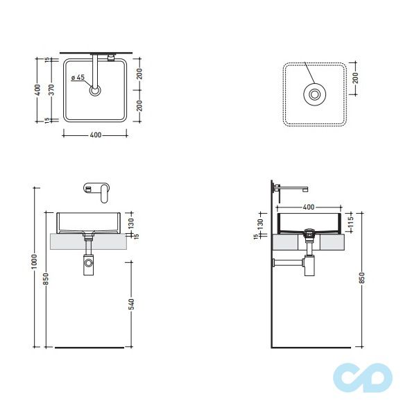 креслення Накладна раковина Flaminia Miniwash MWL40
