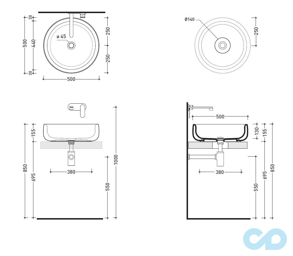 креслення Накладна раковина Flaminia Bonola BN50A