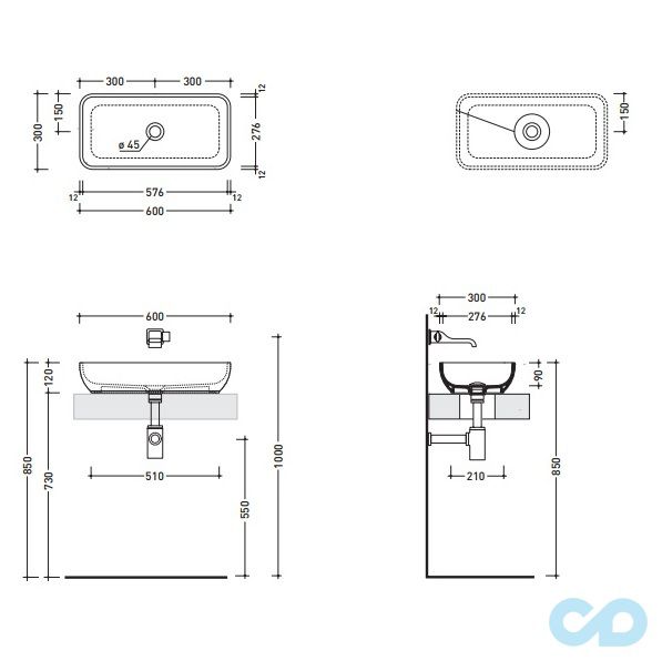 креслення Раковина накладна Flaminia Pass PS60A